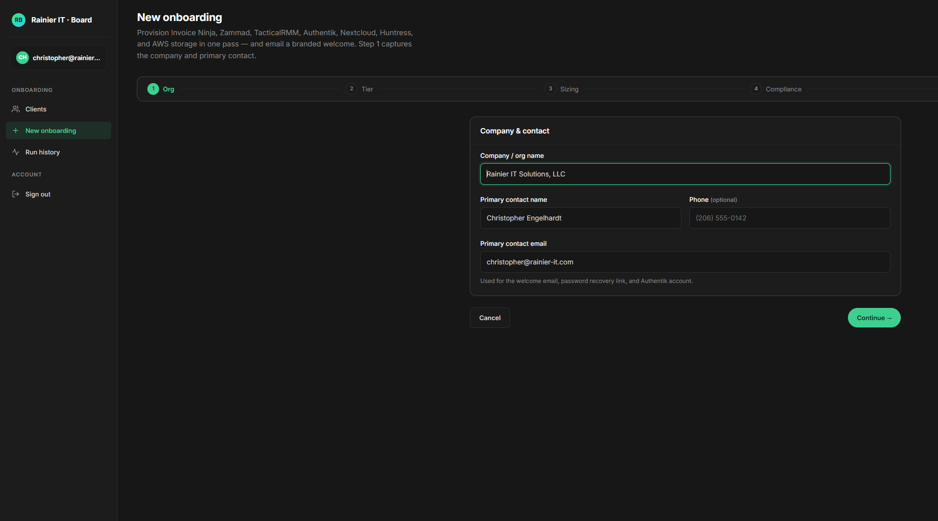 Rainier IT Onboarding UI